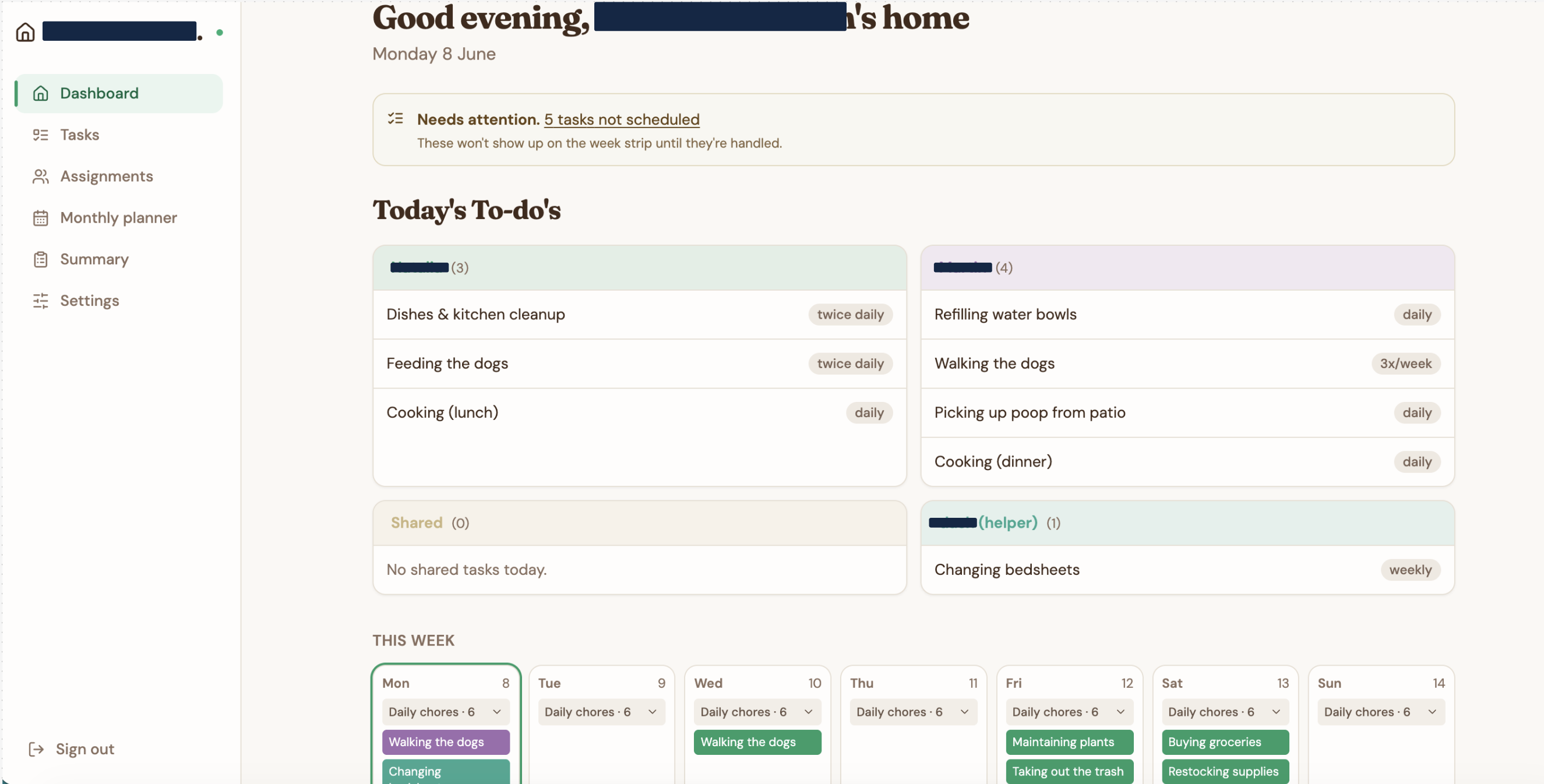 Home Harmony Hub, an app built by a workshop participant